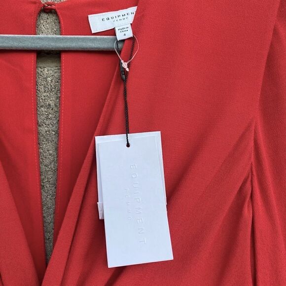 NWT EQUIPMENT Twist Front Long Sleeve Dress Aura Red Sz 4 - Picture 3 of 16